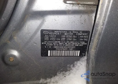 2013 Hyundai Elantra Gls z USA, uszkodzony, nr VIN KMHDH4AE4DU935933